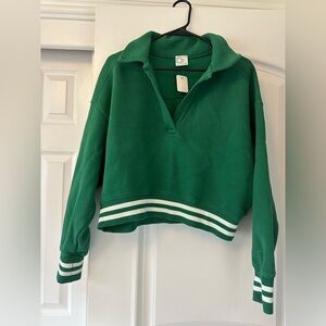 Aerie Forest Green Sweatshirt with White Stripes